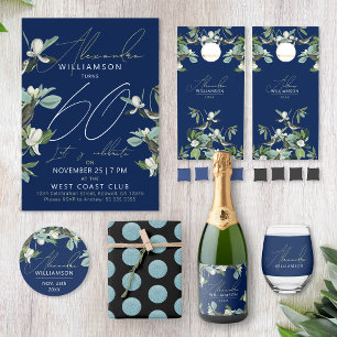 Étiquettes Pour Bouteilles De Vin Mousseux Élégante Fête Florale Bleue Blanche Et Verte De St