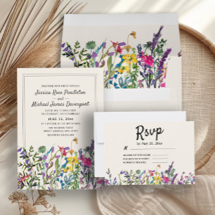 Carte D'accompagnement Détails du mariage Aquarelle Fleurs sauvages Flora