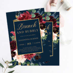 Invitation Mariage floral rose roux bleu marine