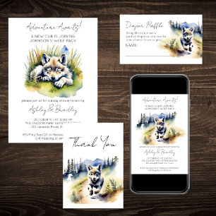 Carte De Remerciements L'aventure à thème Wolf attend le baby shower