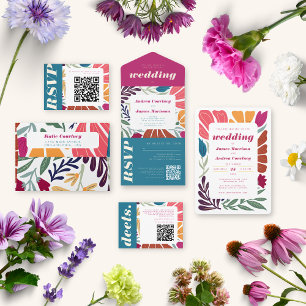 Invitation Nous faisons Boho Chic Retro Coloré Mariage Floral