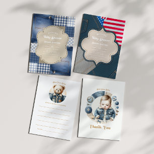 Invitation Denim Patchwork Rustique Chic Bleu Jean Baby showe