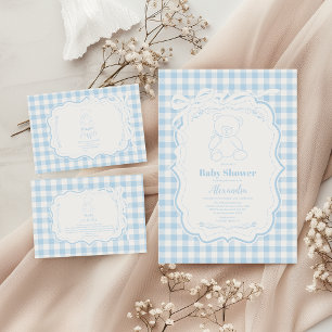Invitation Baby shower d'ours en peluche français En vichy mi