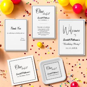 Carte De Remerciements Minimal Chic noir et blanc Élégant 1er anniversair