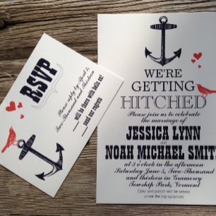 Invitation Vintage moderne Coral baleines Marine Mariage naut