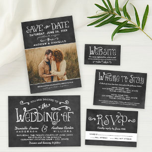 Invitation Mariage de script de tableau noir rustique