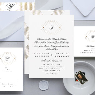 Invitation Calligraphie Mondern Monogram Gold Deco Mariage