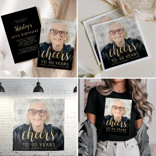 Serviette En Papier 90e anniversaire de la fête Photo Gold Script Chee