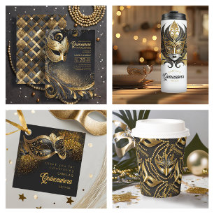 Ballotins Masquerade Quinceanera Motif Black Gold ID1031