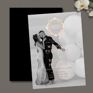 Cartons Réponse Mariage or Rose de monogramme floral orné