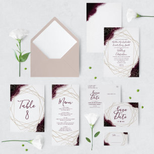 Aquarelle Bourgogne Faire-part de mariage géométri