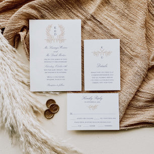 Minimal Laurel Faire-part de mariage Or tout en un