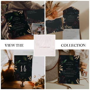 Invitation Tout En Un Rose de velours foncé bordeaux   Mariage d'hiver d