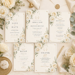 Carte de rappel de mariage florale en ivoire intem
