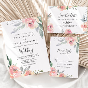 Invitation Élégant Pink Blush Floral Mariage petit déjeuner