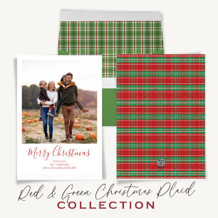 Cartes Pour Fêtes Annuelles Joyeux Noël Vacances Vert Rouge Pays Plaid