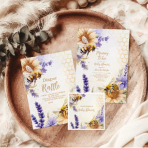 Invitation Vintage maman d'être jaune violet Baby shower Flo