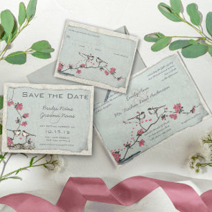 Invitation Rose Quartz rose cerisier fleurs Mariage de poulet
