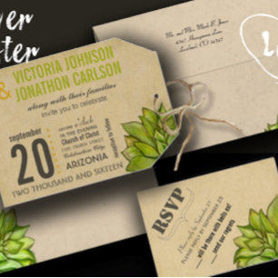 Invitation Monnaie et Jaune Succulent Mariage moderne