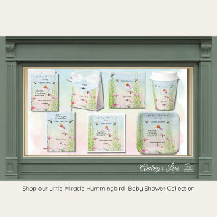 Sticker Carré Baby Shower Colibri et Fleur Sauvage