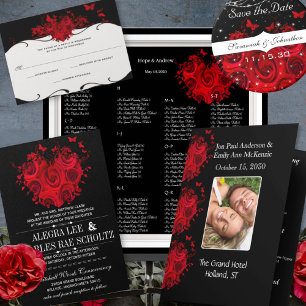 Invitation Roses du coeur rouge et noir Mariages papillon