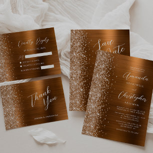 Invitation Mariage Paillettes Métal Brossé Cuivre Glam