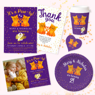 Invitation Deux Anniversaires Ou Parti Mixte Kittens Violet P
