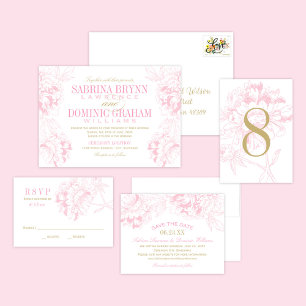 Roze Gouden Pioen Bloemtafel Nummerkaart Kaart