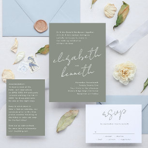 Invitation Sage Vert Blanc Nom personnalisé Moderne Le Mariag