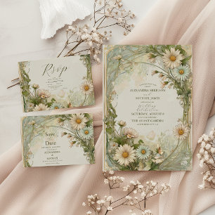 Invitation Tout En Un Dusty Rose Marguerite Daisy Mariage Art Nouveau