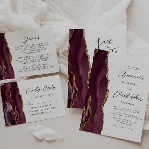 Save The Date Agate Burgundy Gold Wedding Enregistrer la date