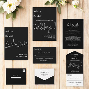 Cartons Réponse Élégant Simple Mariage Chic Moderne Noir Et Blanc