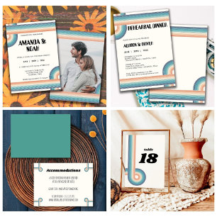 Invitation Vintage Colorful 70'S Thème Rétro Mariage