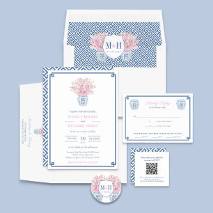 Carte D'accompagnement Code QR Clé Mariage Clé Bleu Et Blanc Marine