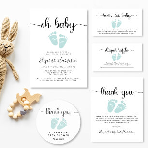 Sticker Rond Baby shower Mint vert pieds Merci