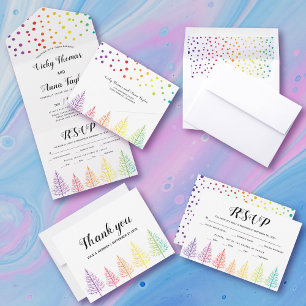 Invitation Rainbow couleurs arbres, points lesbiennes mariage