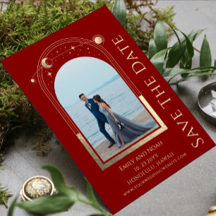 Invitation Mariage photo mystique rouge foncé
