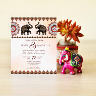 Invitation Un éléphant indien orné d'ornements indiens