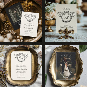Elegante Franse monogram krans bruiloft Kaart
