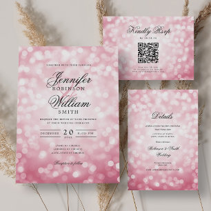 Save The Date Élégant Mariage de script Blush Rose Bokeh lumière