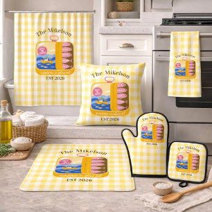 Coussin Sardines à carreaux Nom de famille personnalisé