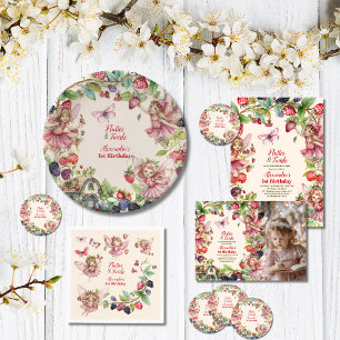 Invitation Jardin aux fraises magiques Pixie 1er anniversaire