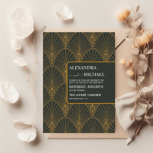 Elegante Art Deco Gouden Groene Bruiloft Save The Date