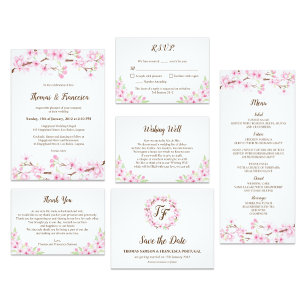 Faire-part de mariage d'aquarelle Cherry Blossoms