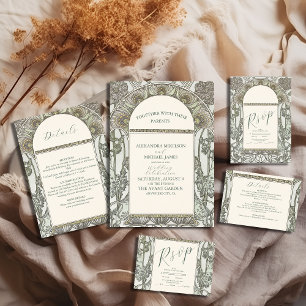 Invitation Bougainvillea Vert Art Nouveau Mucha Mariage