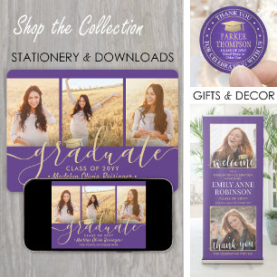 Invitation 3 Collage photo Purple et Gold Graduation Party