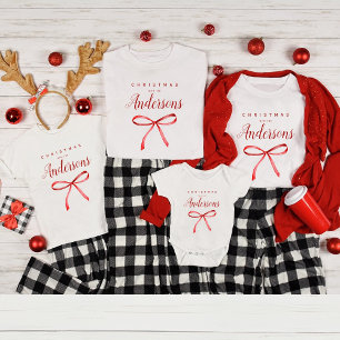 Famille assortis Noël enfants t-shirt rouge ruban
