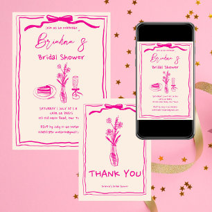 Serviette En Papier Douche de mariée rose rétro griffée manuscrite