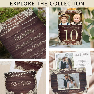 Invitation Mariage Rustique Bois Lumières Mason Jars dentelle