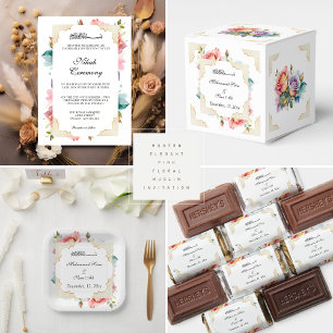 Invitation Moderne Elégant rose rose rose floral musulman